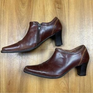 Pikolinos Women Brown‎ Leather Heel Bootie Zip Sz 39 Spanish Made Block Heel